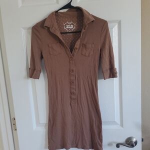 Love By Design Brown Button-Front Mini Dress